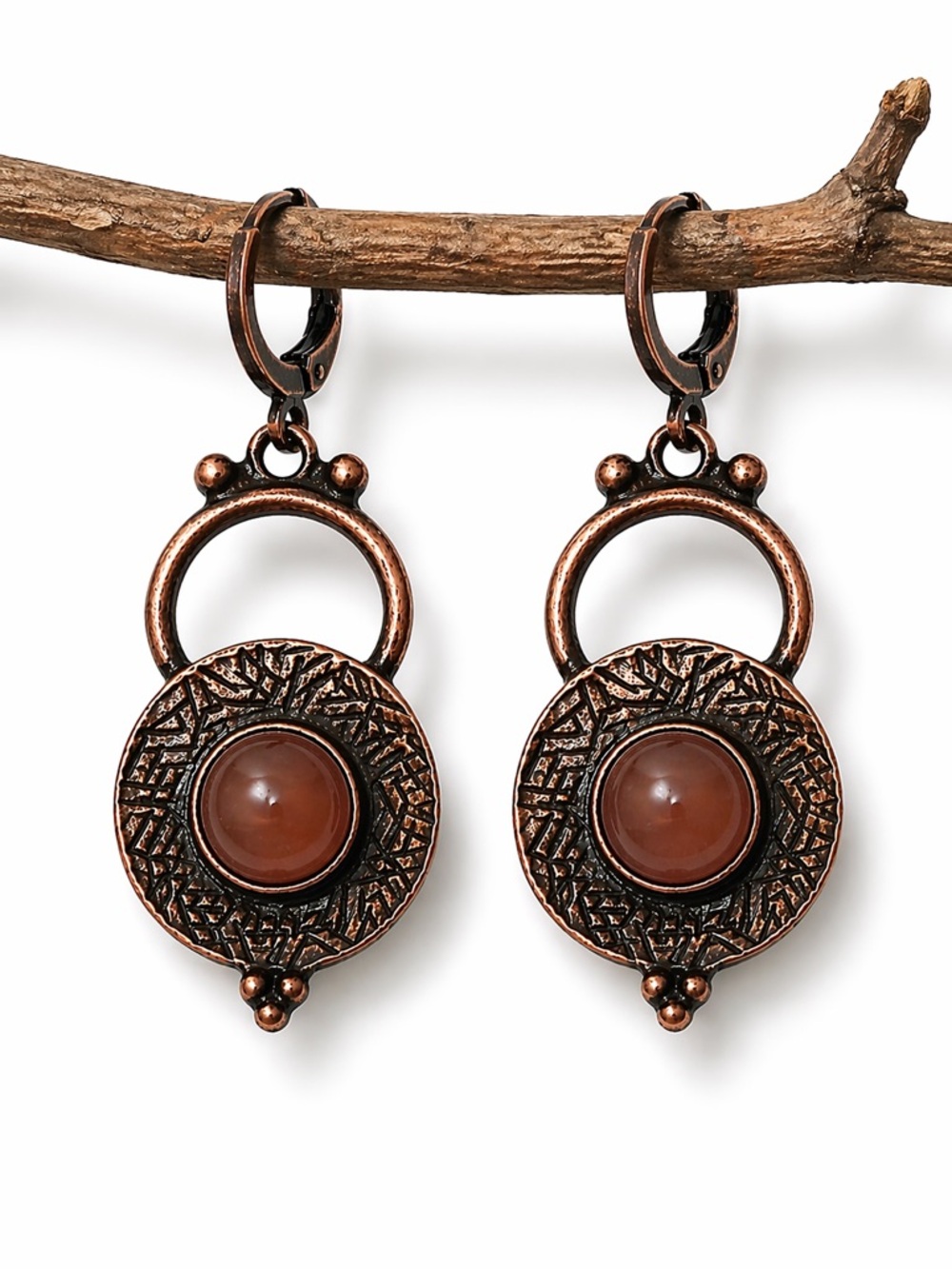 Boho Copper Brown Agate Earrings, Earthy Dangle, Artisan Statement